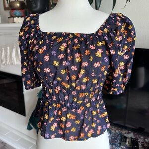 Madewell floral cotton Smocked blouse NWT